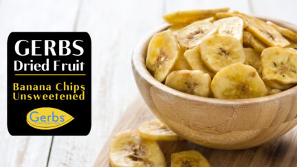 Gerbs Unsweetened Banana Chips, packaged on Allergen free equipment at Gerbs headquarters Johnston RI