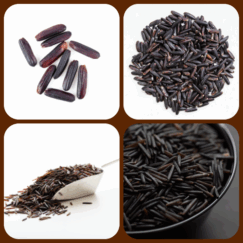 four collage pictures of Gerbs Canadian Black Rice.