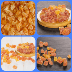 Gerbs Dried mango collage of serving sizes.