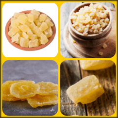 Gerbs dried pineapple sweetened cubes collage.