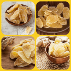 Gerbs dried granulated crystalized ginger slices collage board.