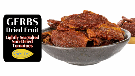 Sun-Dried tomatoes in a large serving bowl, part of the Gerbs dried fruit family.