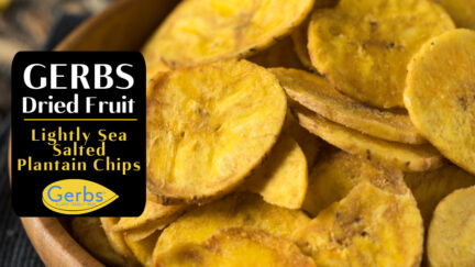 Up close pile of Gerbs lightly sea salted plantain chips