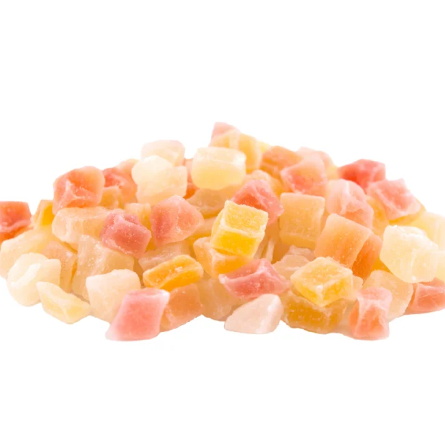 DRIED CUBED TROPICAL FRUIT MIX, Mango, Pineapple, Papaya, Resealable Bag