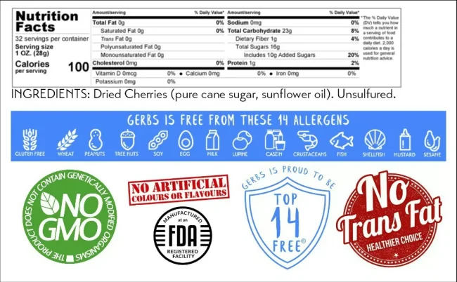 Dried Sweetened Premium USA Grade Cherries, Resealable Bag Gluten Free