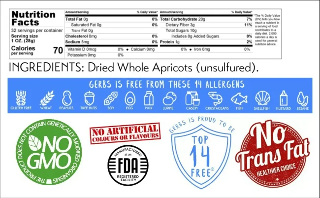 Dried Turkish Apricots, No added Sugar, Resealable Bag Gluten Free