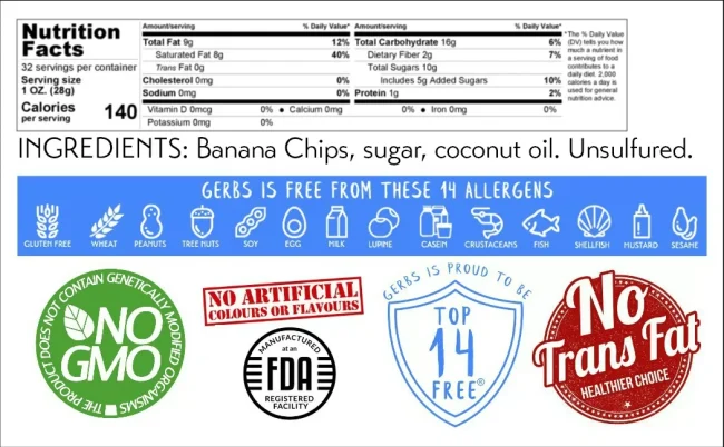 Sweetened Premium Grade Banana Chips, Resealable Bag Gluten Free