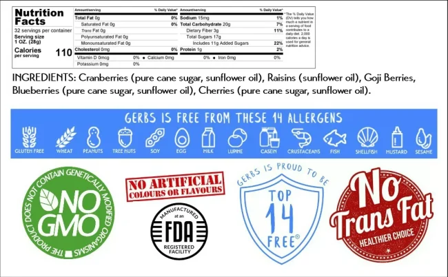 SUPER 5 DRIED FRUIT MIX, Cranberries, Raisins, Blueberries, Cherries, Goji Berries, Resealable Bag Nutrition Benefits