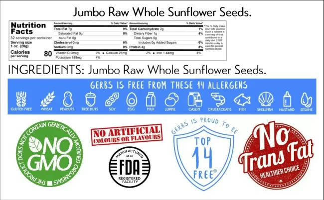 Jumbo Raw Premium USA Grade Sunflower Seeds, In Shell, Resealable Bag by Gerbs