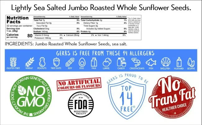 Jumbo Lightly Sea Salted Roasted Premium USA Grade Sunflower Seeds, In Shell, Resealable Bag by Gerbs